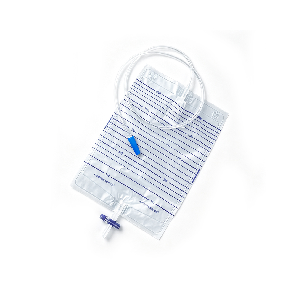 2000 ml sterilna i netoksična PVC vrećica medicinske kvalitete za urin s križnim T-tipom ventila