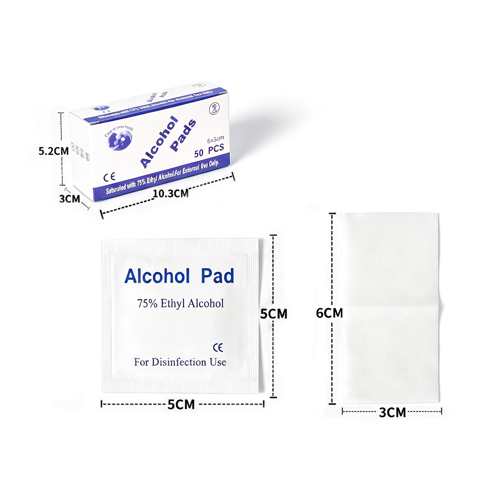 50 kom/kutija 75% pojedinačno zapakirane 6x3 cm dezinfekcijske maramice s etilnim alkoholom za prvu pomoć i osobnu njegu