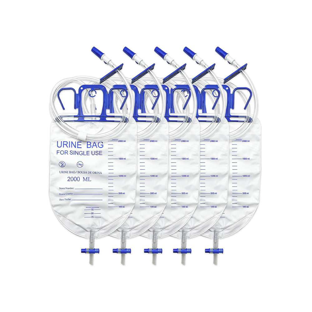 Luksuzna vrećica za drenažu urina bez lateksa od 2000 ml, opcija protiv refluksa, s 10 mm ekstra širokim cijevima